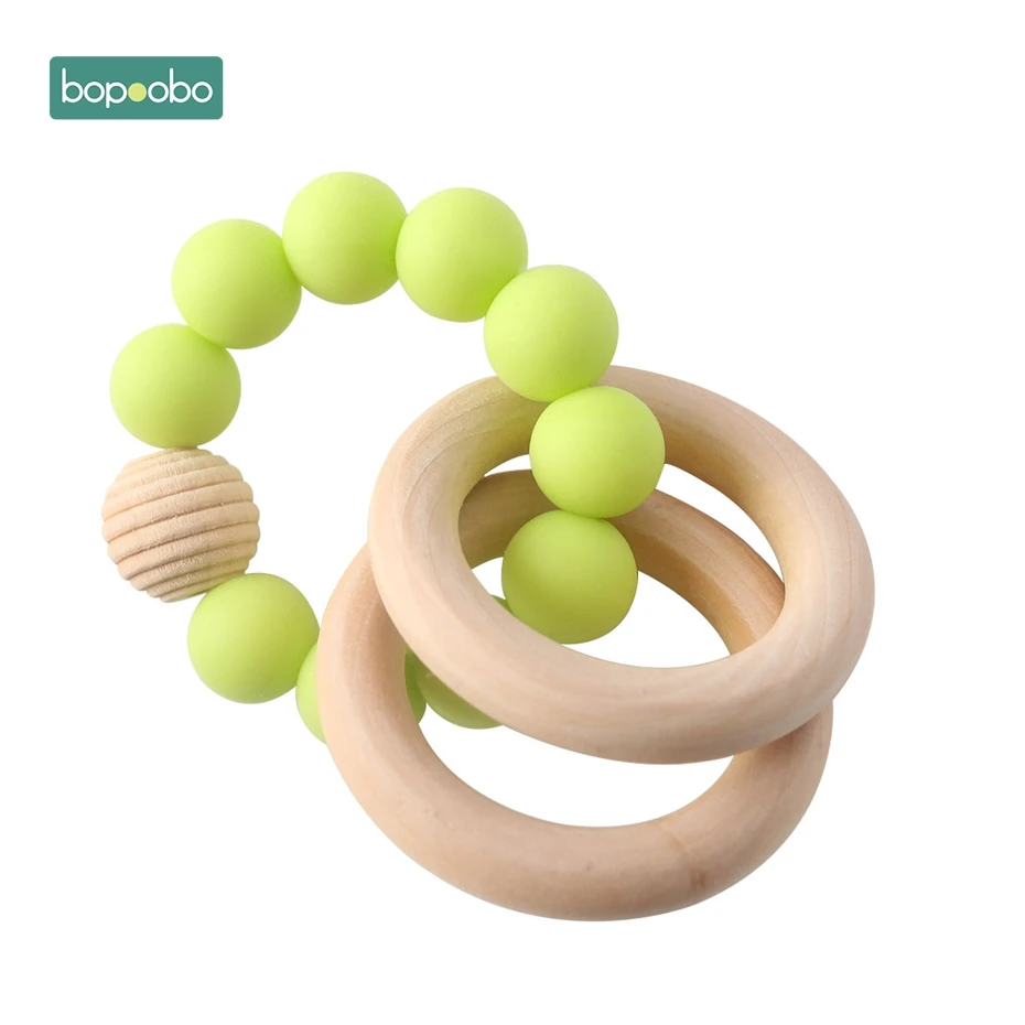 Bopobo 1 шт. для браслетов младенцев, силиконовые бусины-погремушки, браслеты, украшения для прорезывания зубов, деревянные бусины, BPA бесплатно, Детские Прорезыватели - Цвет: Lime Green Rattle