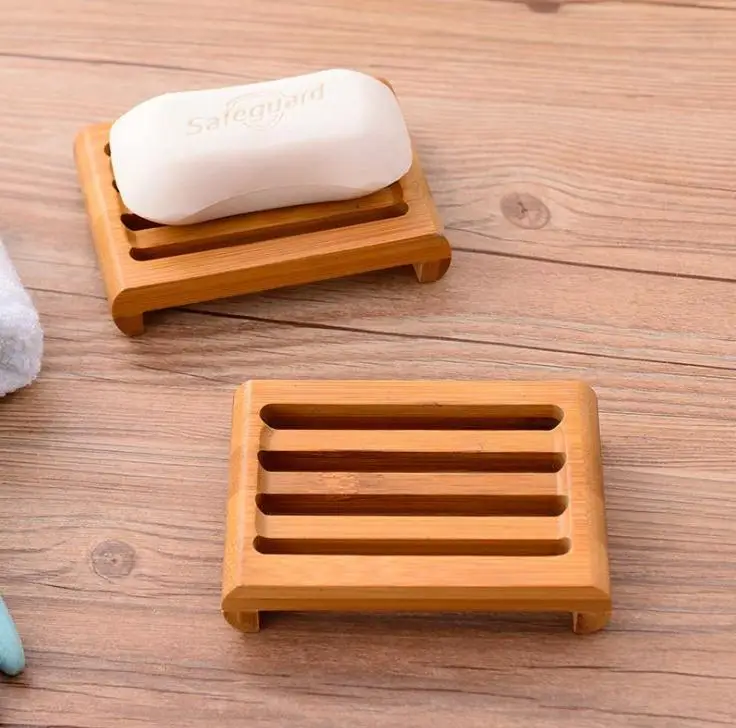 

100pcs Natural Bamboo Soap Dishes Tray Holder Storage Soap Rack Plate Box Container Bathroom Japanese style soap soap box SN1828
