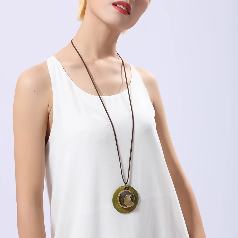 woman jewelry statement necklaces & pendants, Bird Wooden Bead pendant vintage Long necklace women christmas gift collares mujer - Image 2
