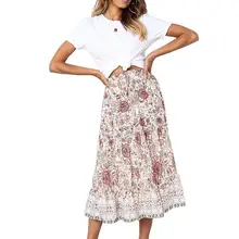 Летняя Пляжная Женская богемная Цветочная печать эластичная талия а линия длинная Макси юбка новая