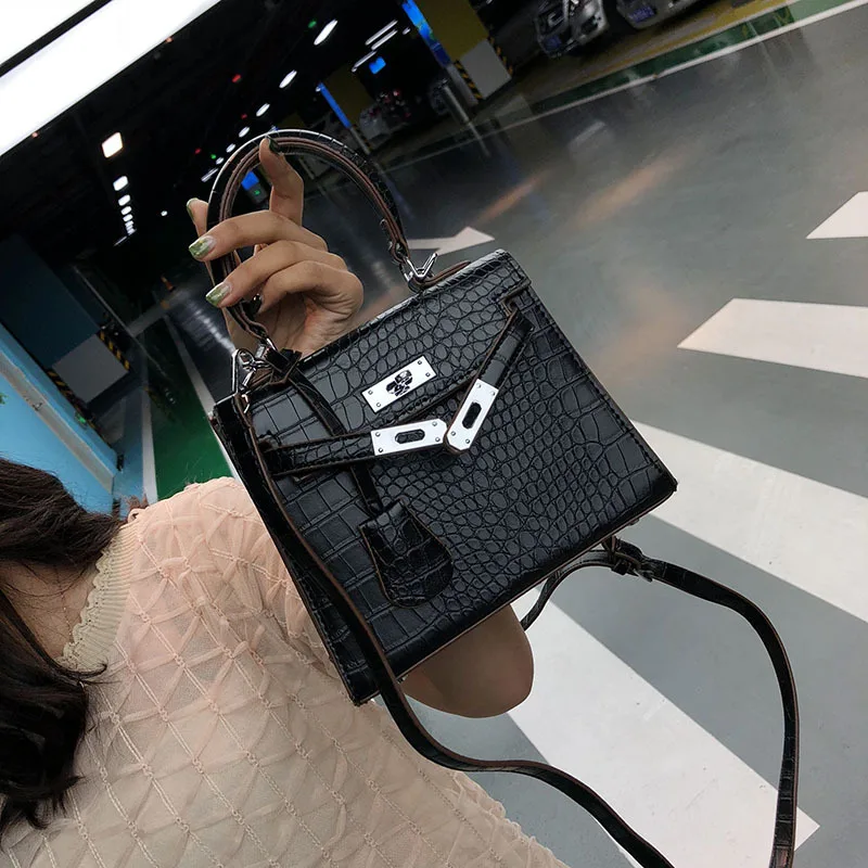 

Crocodile Texture Retro Hasp Handbags PU Leather Simple Designer Women Messenger Bags Ladies Soft Vintage Handbags and Purses