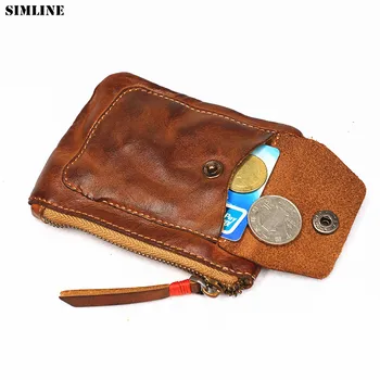 

Genuine Leather Coin Purse Men Woman Vintage Handmade Small Short Zipper Wallets Money Change Bag Card Holder Pocket Male Female
