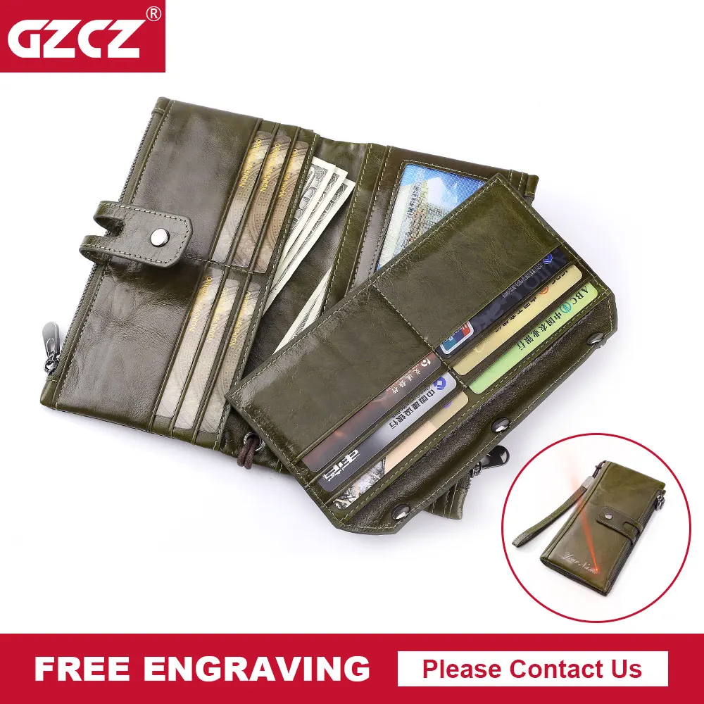 

GZCZ Woman Wallet Clutch Genuine Leather Walet Rfid Lady Organizer Cell Phone Clutch Bag Long Coin Purse Portomonee Free Engrave