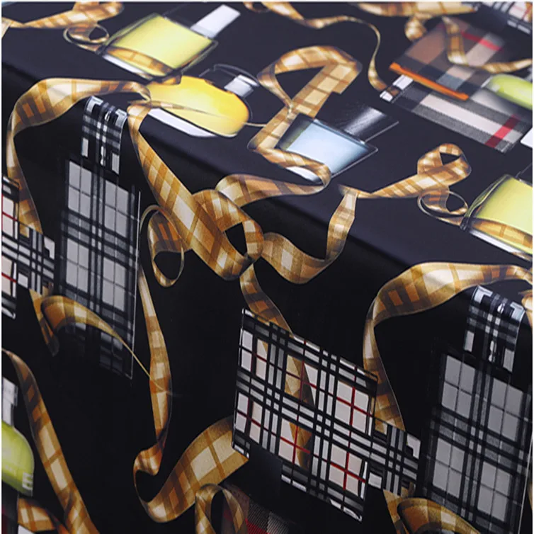 

108cm Width 19mm Perfume Chains Print Black Mulberry Silk Stretch Satin Fabric for Woman Summer Dress Blouse Sewing-BF023