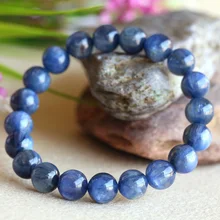 Скидка Натуральный Синий Кианит кристалл для мужчин стрейч отделка браслет круглый бусины 9,5 мм