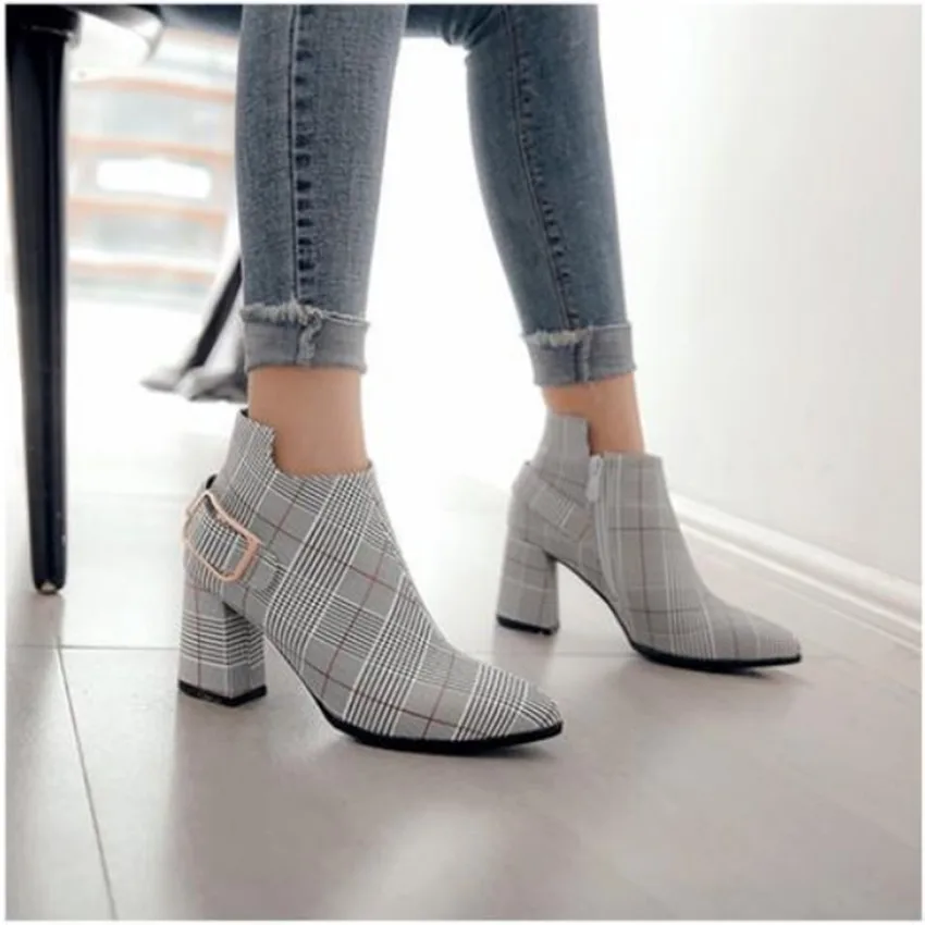 

7cm Heel Pointed Toe New Design Shoes Woman European Large Size 40 Thick Heel Women Boots