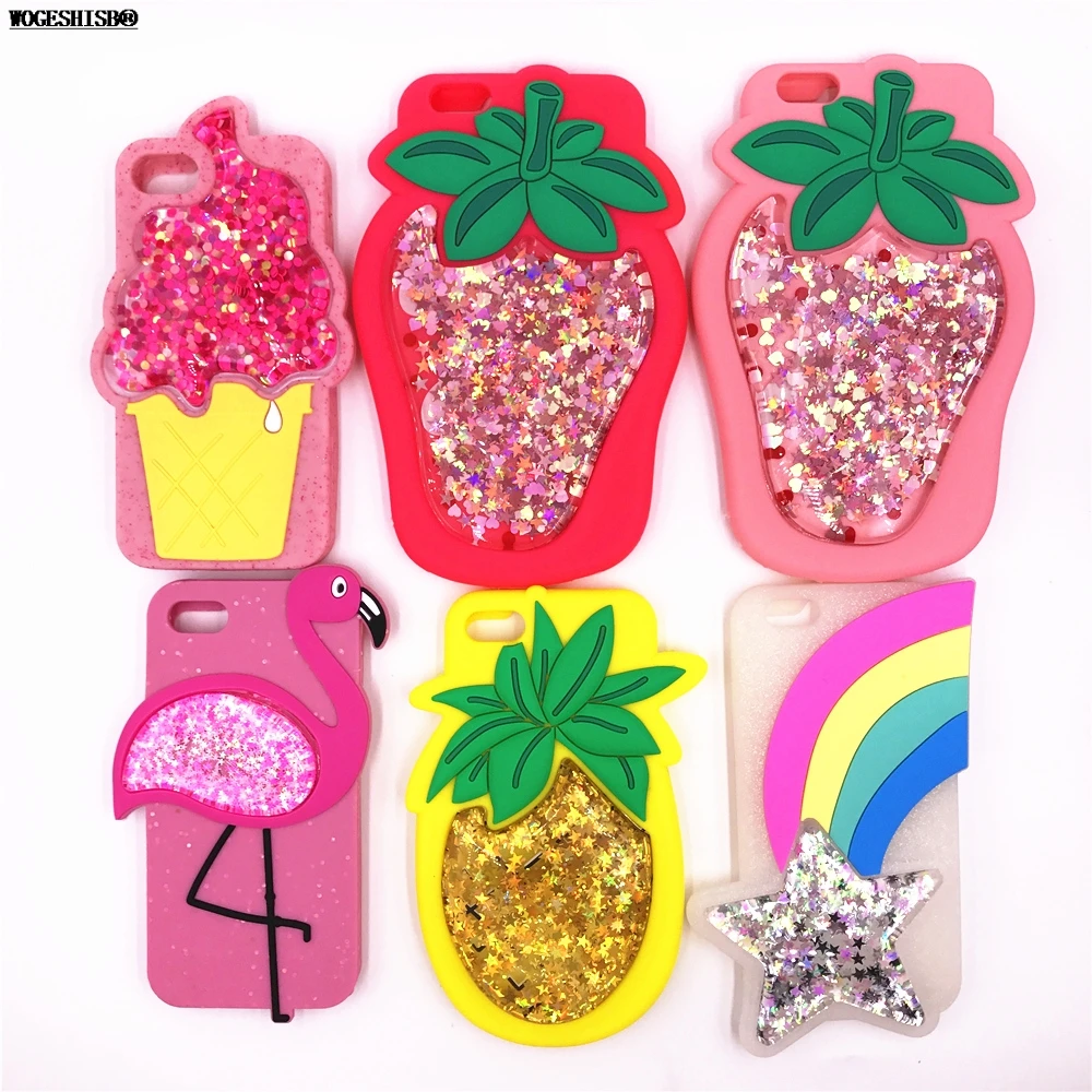 

Liquid Water Case for iPhone 6 6S 7 8 4.7" Plus 5.5" 3D Strawberry Ice Cream Pineapple Flamingos Rainbow Star Soft Silicon Cover