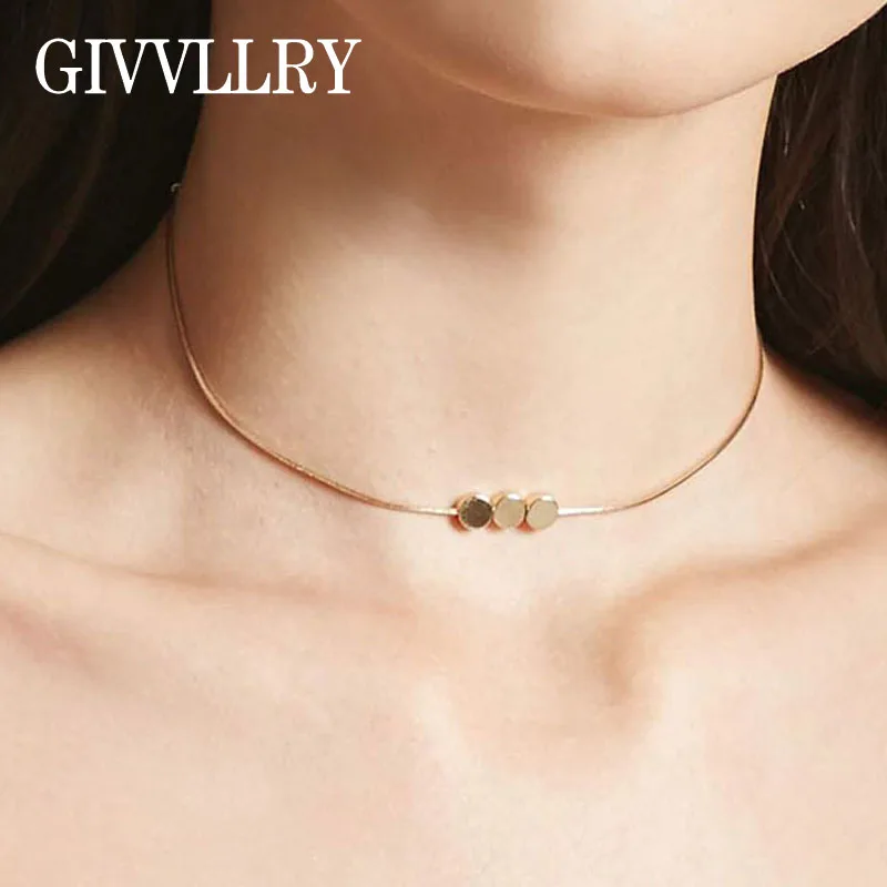 

GIVVLLRY Vintage Simple Choker Necklace for Women Trendy Collar Chocker Minimalist Gold Silver Color Round Necklaces & Pendants