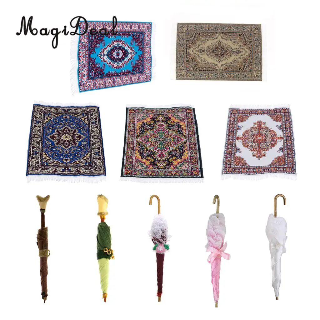 

MagiDeal 5 Kinds Dollhouse Furniture Miniature Woven Rug Multi-Colored 25x15cm Carpet for Bedroom Decor Floor Coverings Toys