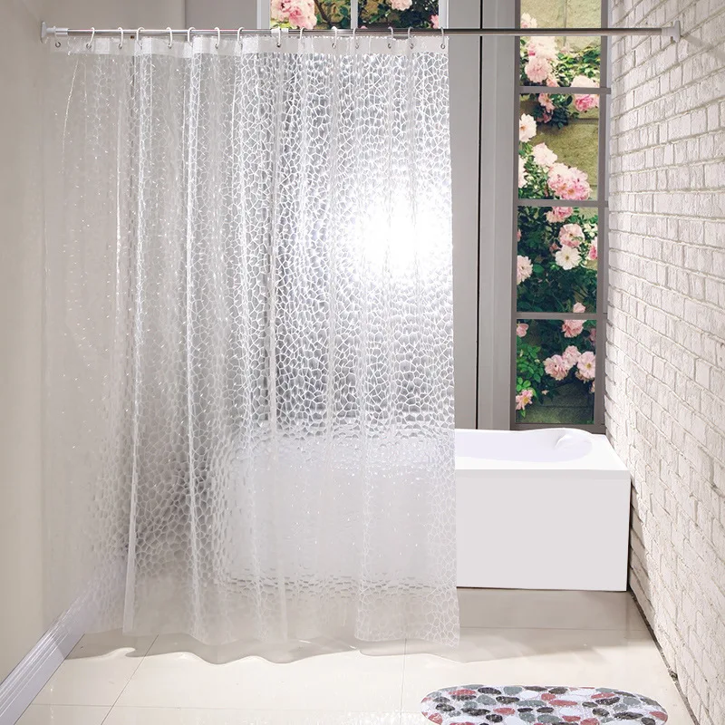 Plastic 3D Waterproof Shower Curtain Transparent White Clear With 12pcs Hooks
