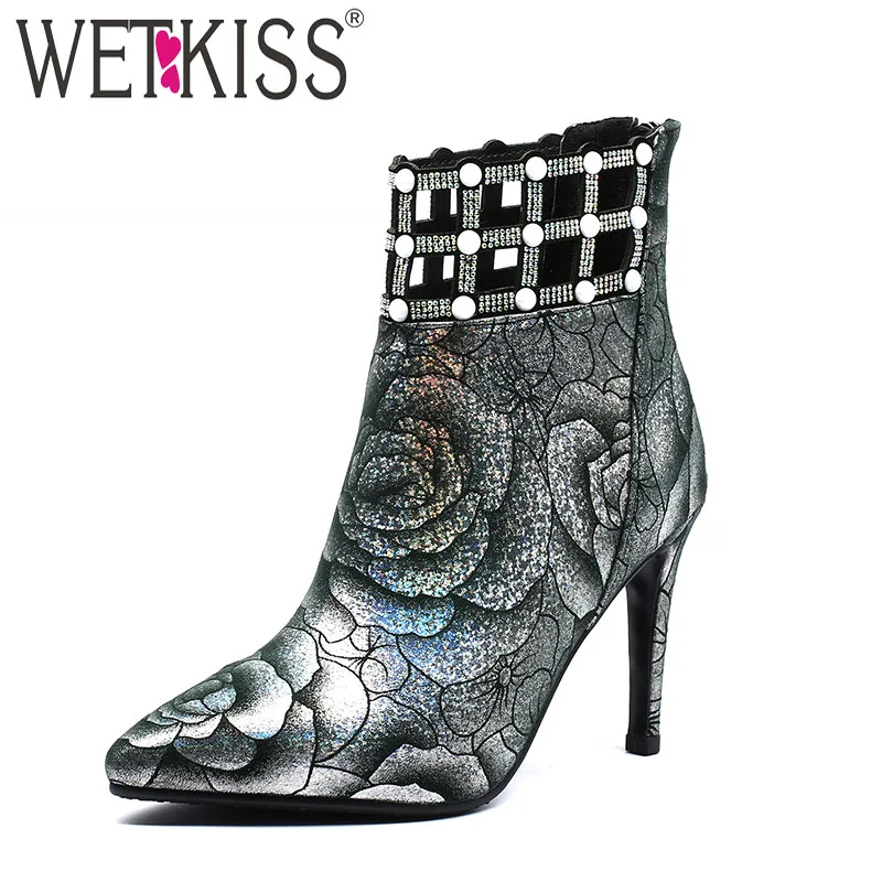 Wetkiss Talons Hauts Femmes Bottines Bout Pointu Imprimer Perle Chaussures Enfant Daim Femme Bottes Fete Chaussures Femme 2018 Hiver Nouveau Aliexpress