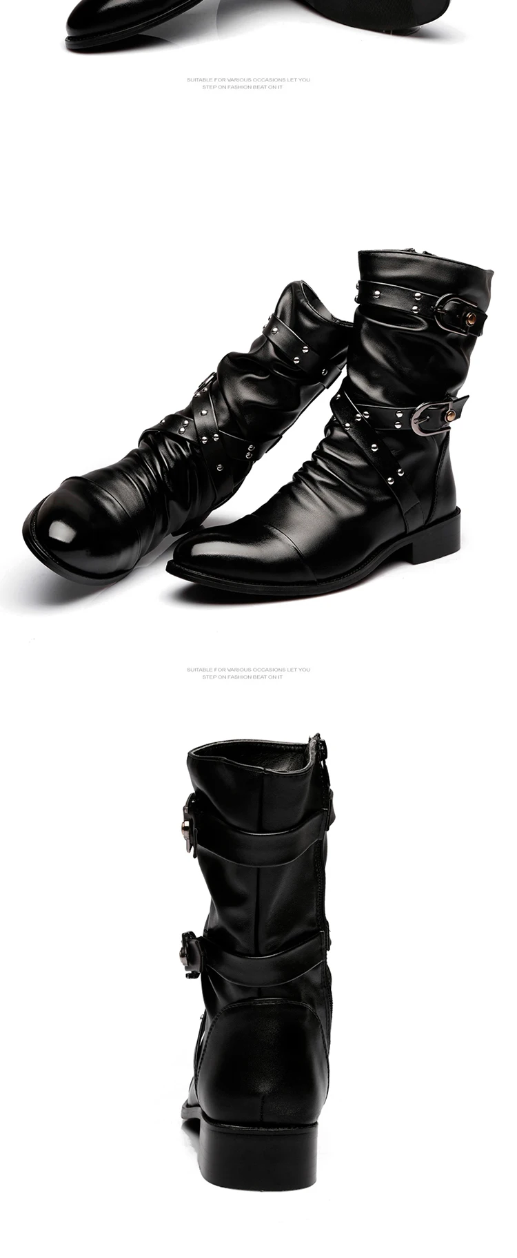 Fashion Male Warm Ankle Motorcycle Boots Men Pu Leather Boots Winter Shoes Fashion Men Brithsh Shoes Plus Size Black