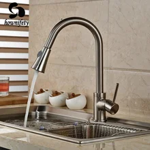 Nickel gebürstet Pull Out-tülle Swivel Kitchen Sink Mischbatterie Handgriff-plattform Berg Wasserhahn