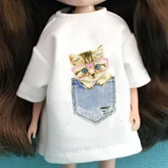 1 шт., футболка Blyth Doll, одежда для Barbi, рубашка для Azone 1/6, Одежда для куклы, Pullip, аксессуары для куклы Барби - Цвет: T-shirt cat