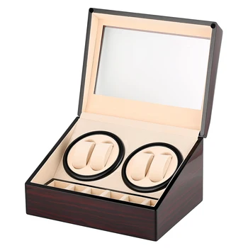 

Luxury Brown Gloss Display Box Case Automatic Double Watch Winder Four Watches Rotator Watches Storage Box US/UK/AU/EU Plug