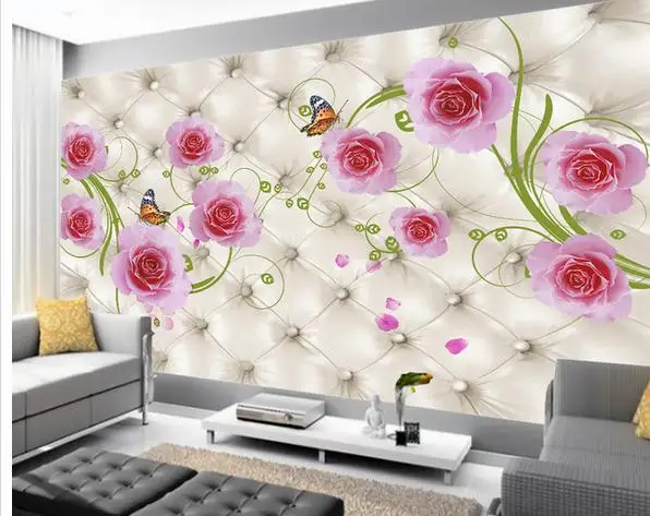 wall sticker elegant soft pink flowers bag wallpaper mural