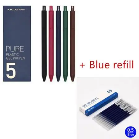 5 шт./упак. Xiaomi KACO 0,5 мм знак ручка гладкая чернила прочный подписи 5 цветов для студентов школы/офисных работников - Цвет: pen add blue ink