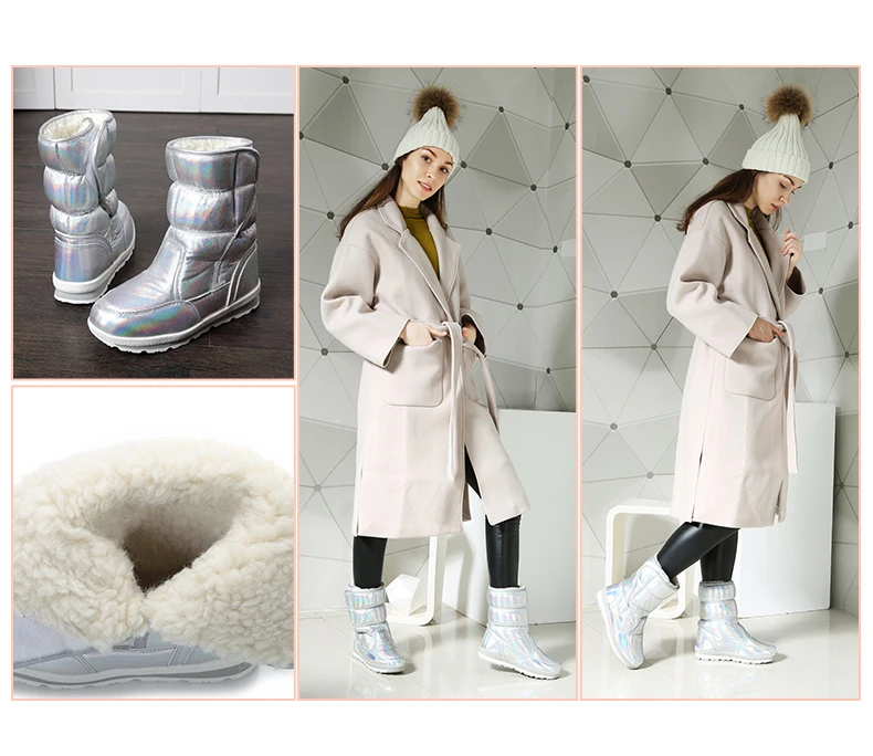 ; зимние женские теплые ботинки; женская теплая обувь с искусственным мехом; женские модные ботинки белого цвета; нескользящая подошва
