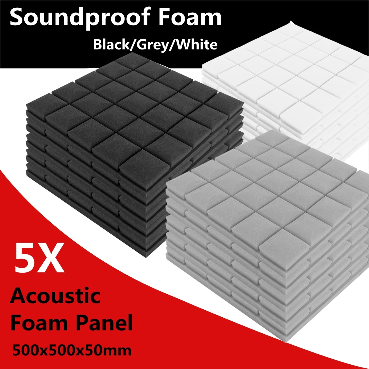 

500x500x50mm Soundproof Foam Acoustic Sound Stop Absorption Sponge Drum Room Accessories