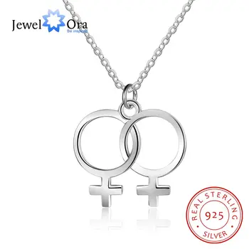 

925 Sterling Silver Necklaces Pendants for Women Double Female Symbol Best Friend Gift Fine Jewelry (Jewelora NE102631)