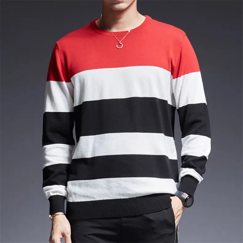 2018 New Mens Pullover Sweaters Autumn Winter Pure Cotton Sweater Pullovers Male Jumpers Striped MuLS Brand Knitwears Boys M-4XL 03