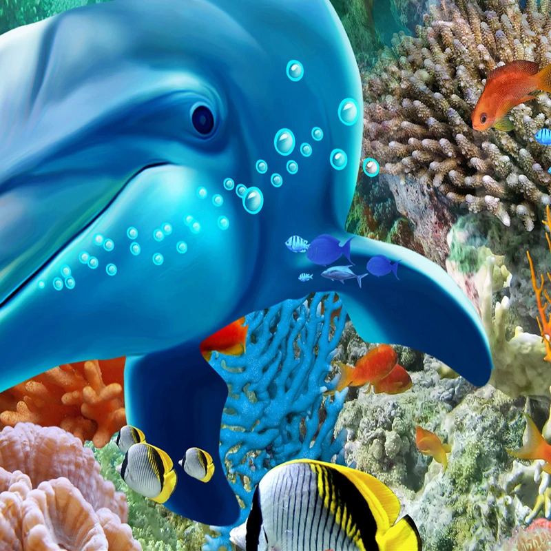 مخصص 3D الطابق اللوحة جدارية صور خلفيات تحت الماء العالم الدلفين غرفة المعيشة الحمام البلاستيكية للماء Papel دي Parede 3D