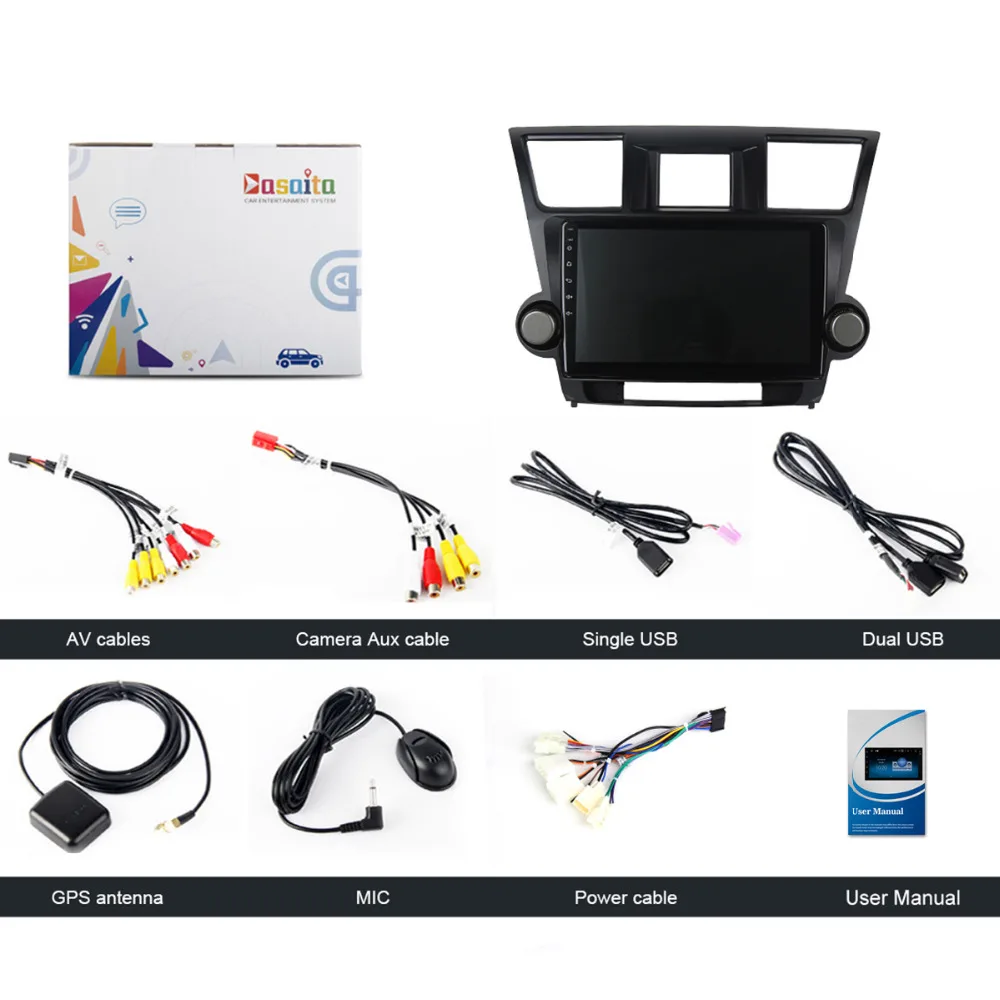 Perfect Dasaita 10.2" Android 7.1 Car GPS Player Navi for Toyota Highlander 2009-2012 with 2G+16G Quad Core Stereo Radio Multimedia HDMI 4