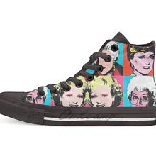 Золотой дизайн Warhol для девочек; дышащая Повседневная Высокая обувь на шнуровке; Холщовая обувь кеды; Прямая