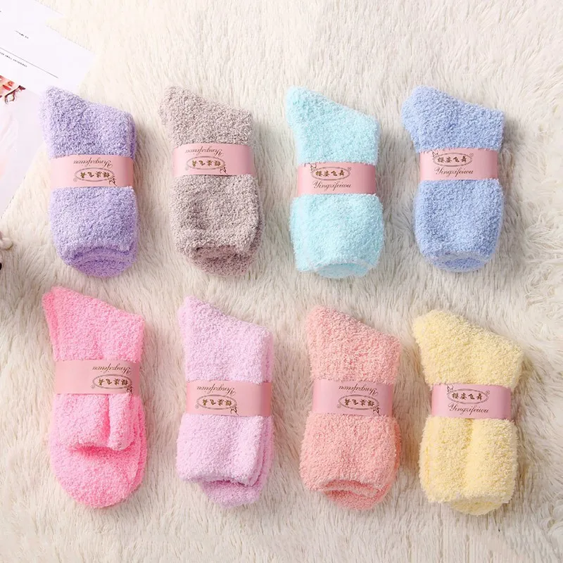 

Cute Socks Women Bed Socks Pure Color Fluffy Warm Winter Kids Gift Soft Floor Home Accessories Funny Socks New Year's Gift