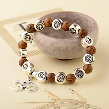 Oiquei 8mm pulseira de buda de madeira natural dos homens encantos feitos à mão om contas yoga chakra mala oração pulseira meditação jóias pulsera