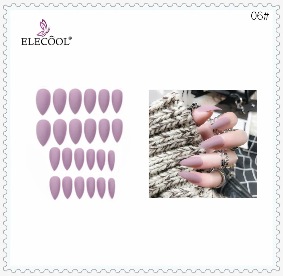 Длинные накладные ногти ELECOOL, 24 шт., 10 чистых цветов, накладные ногти, гель для наращивания ногтей, искусственные ногти, дизайн ногтей - Цвет: 06