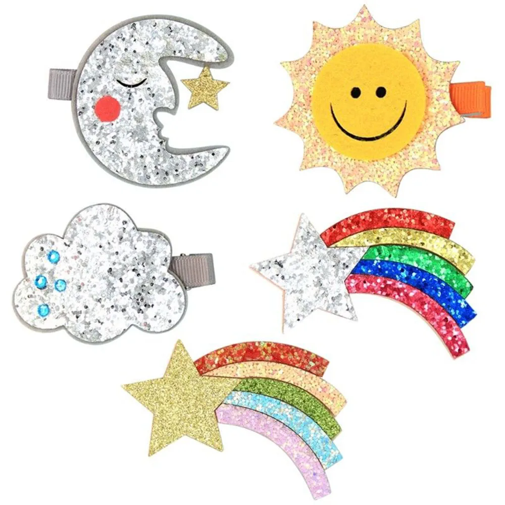 

1 PCS New Design Cute Moon Hair Clips Sparkly Sun Glitter Rainbow Felt Animal Hairpin Girls Children Hair Accessories