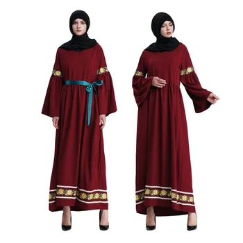 

2019 Dubai style luxury flare sleeve V-neck women dresses
