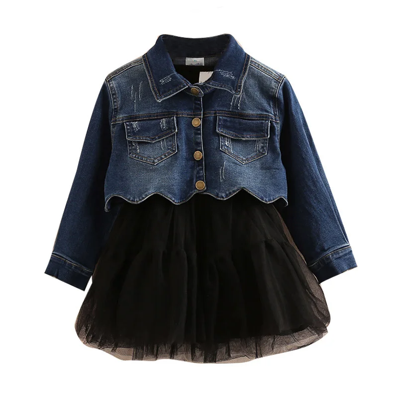 

Baby Two Sets of Spring Girls Girls Children's Denim Jacket Solid Color Skirt