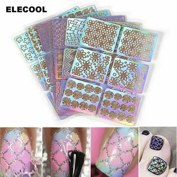 

ELECOOL 6 Sheets Colourful Mixed 3D Design Nail Art Hollow Stickers Stencil Tip Template DIY Manicure Decals Decoration