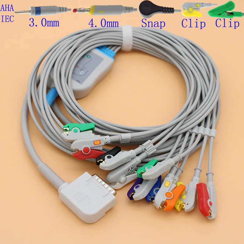 Для Kenz PC 109 кабель для ЭКГ ECG 108/110 1203 1205 Cardico 302 15PIN цельный 10 Lead ECG/EKG AHA IEC кабель| |