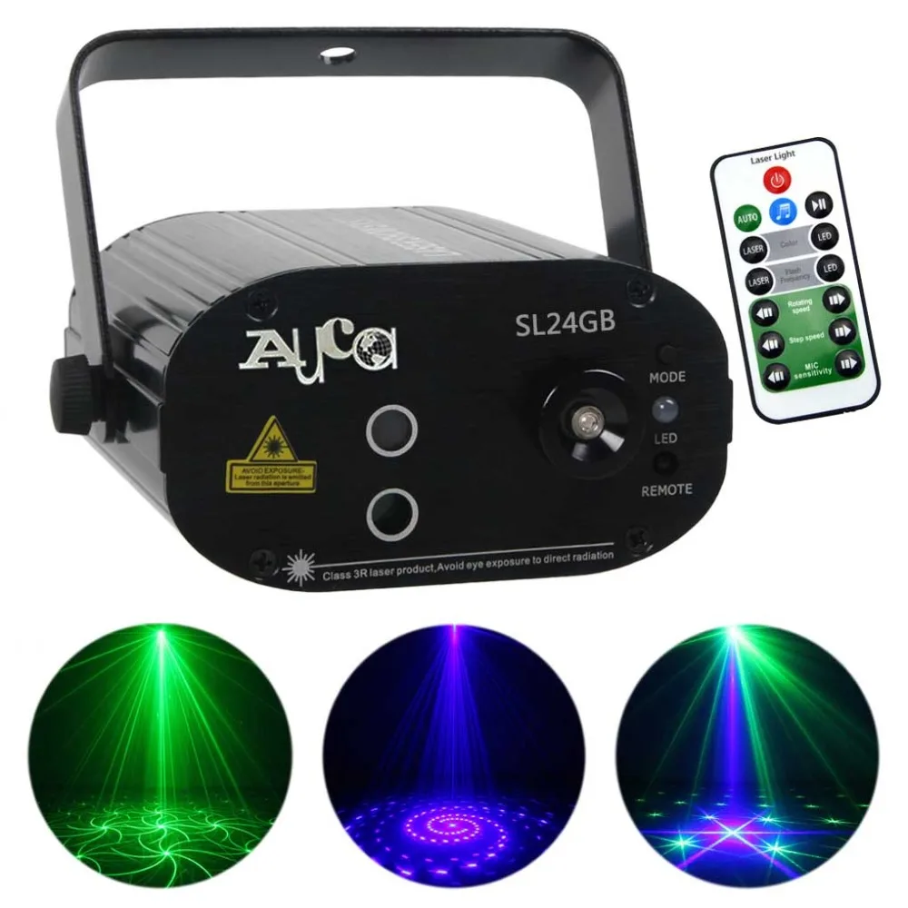 

AUCD Party Lights 3W Mini 24GB Green Blue Gobos Laser LED Light Portable Machine for DJ Club Stage Lighting SL24GB