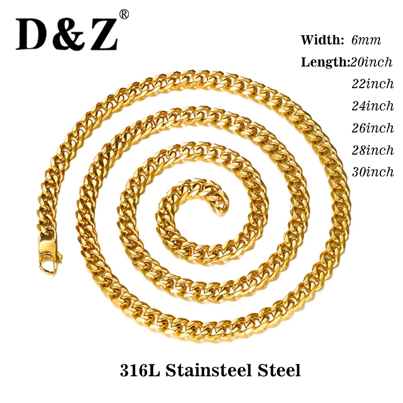 D&Z 6mm Width Gold Silver Black Curb Cuban Link Chain