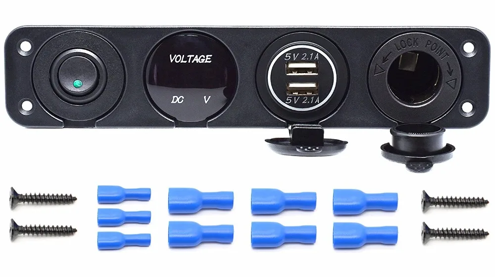 4 панели двойной USB разъем зарядное устройство 2.1A светодиодный вольтметр 12 В розетка включения-выключения тумблер панель для автомобиля лодки морской RV(зеленый