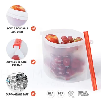 

1000ML Fresh-keeping Bag Silicone Sealed Bag Reusable Food Self-sealing Vacuum Bag Fruit Milk Subpackaged Refrigerated Container