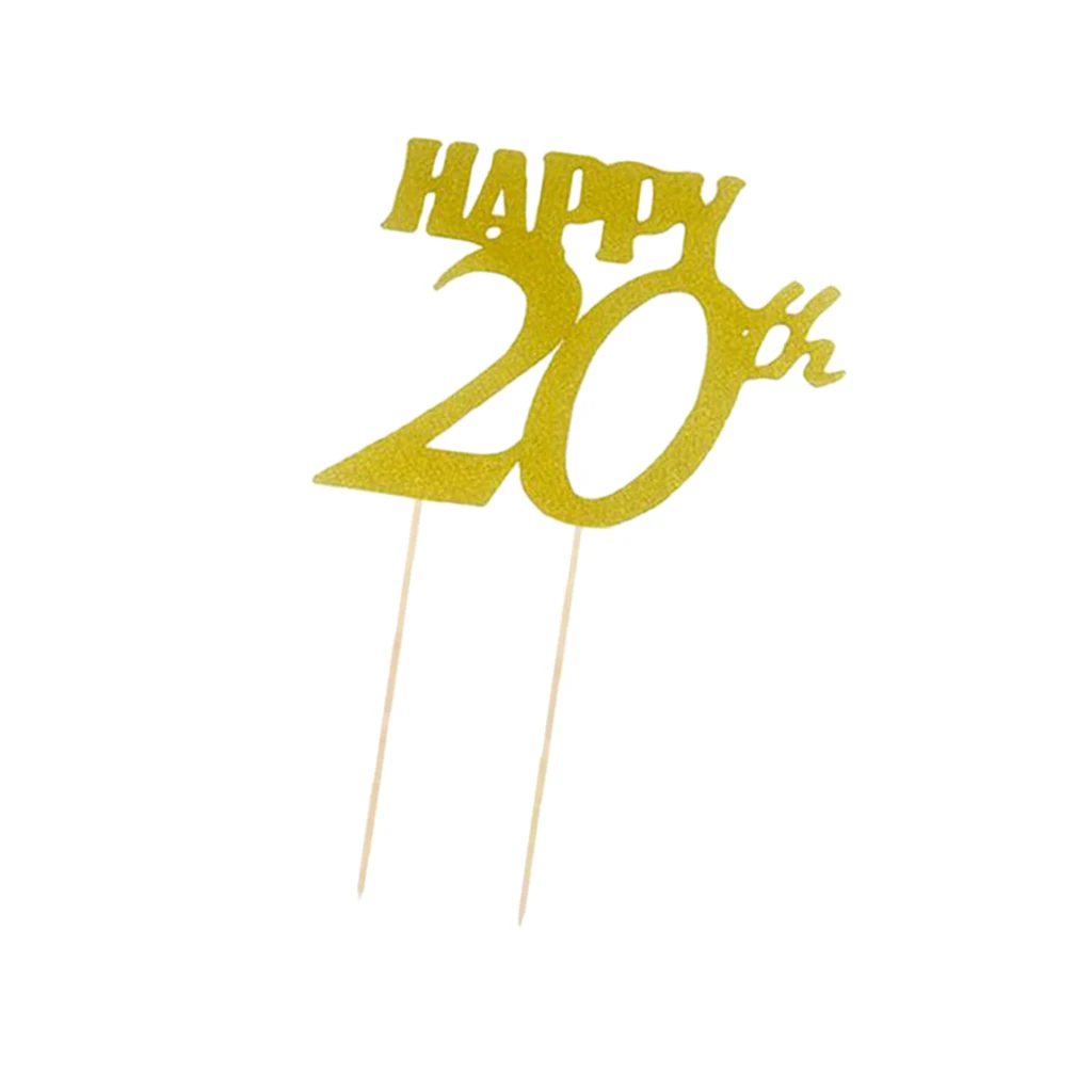 Golden Glitter Happy Birthday Cake Topper 10th 20th 30th 40th 50th 60th 70th 80th 