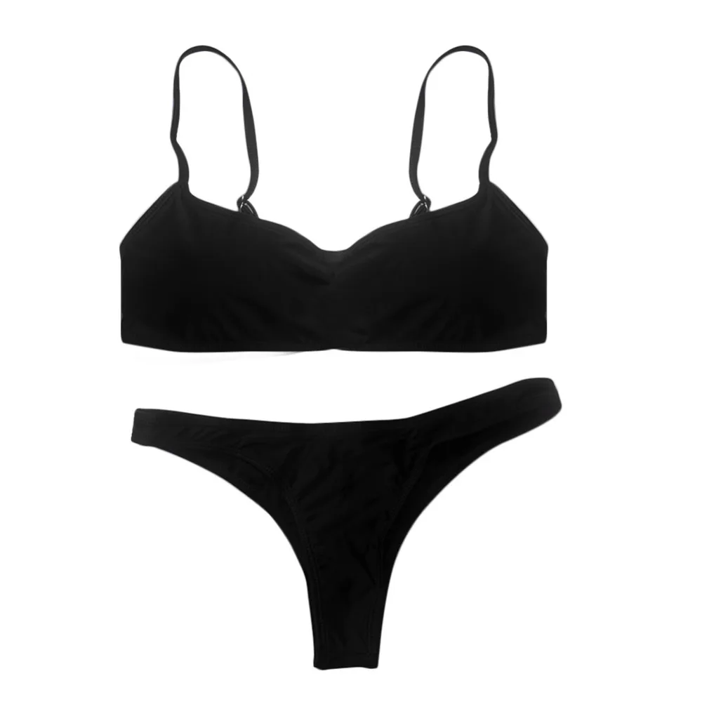2019 nuevo conjunto de Bikini sólido de verano para mujer push-up sujetador sin relleno traje de baño triángulo bañador traje de baño biquini