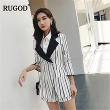 RUGOD/элегантный винтажный комплект из 2 предметов, тонкий Женский блейзер в полоску с коротким рукавом и поясом и мини-шорты, Femme Mujer, большие размеры