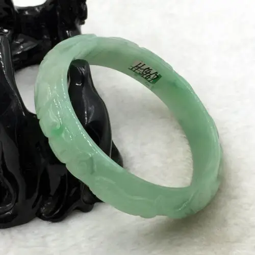 

01675 China Hand-carved Green Emerald Green Jadeite Jade Bracelet Bangle