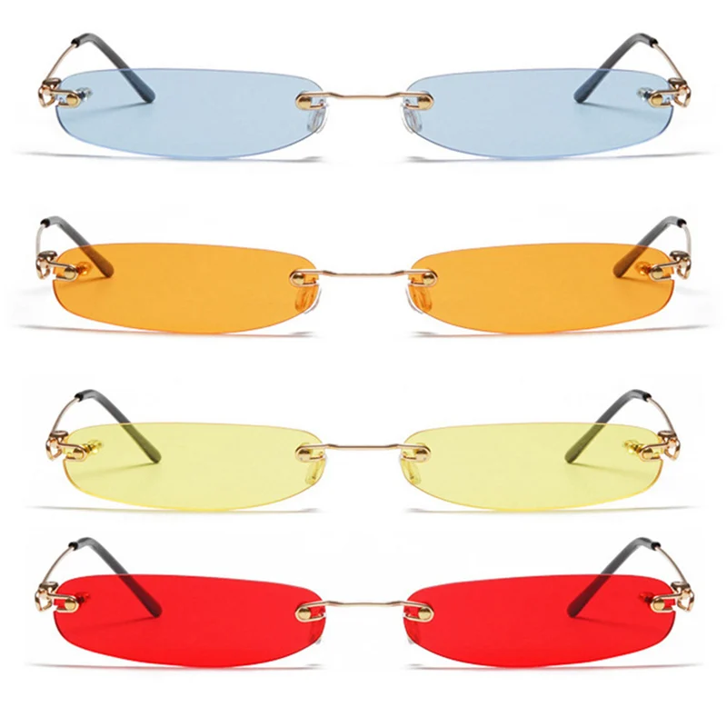 

Small Orange Rimless Rectangle Sunglasses 2019 Unisex Designer Tiny Narrow Frameless Tint Sun Glasses Shades
