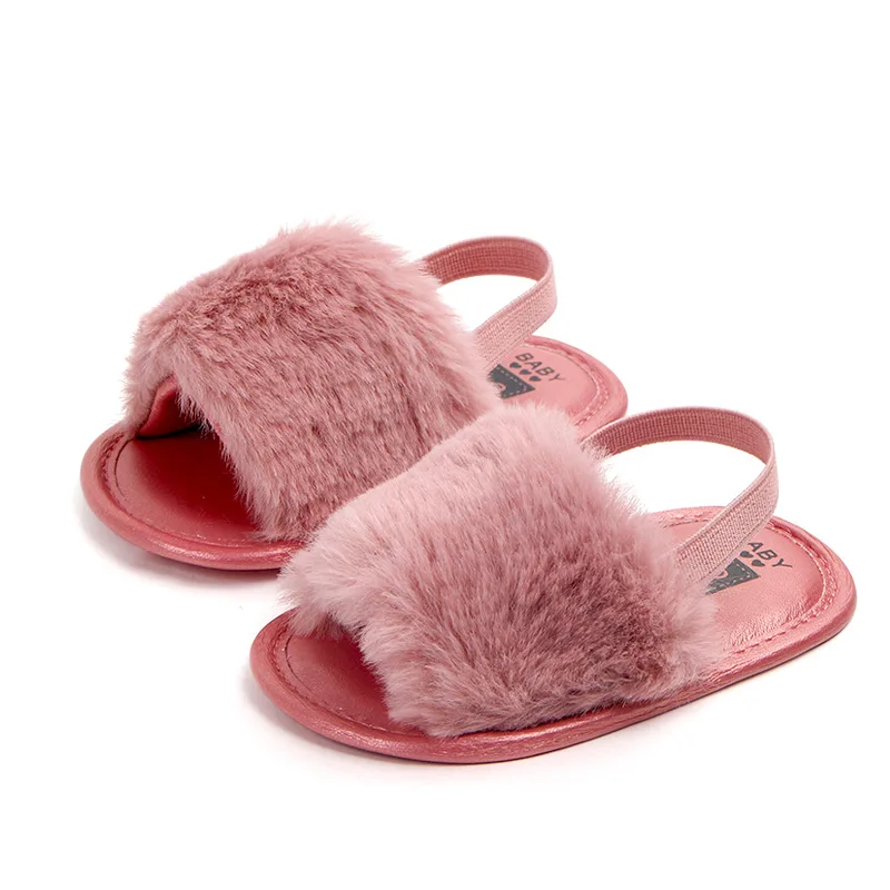 New Summer Soft Hair Style Classic Baby Girl Slipper Sandals Breathable Baby Fur Shoes Simple Elastic Sandals Princess Baby - Цвет: M