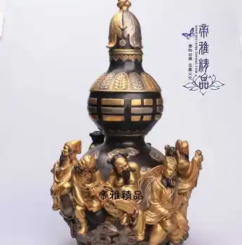 

China Bronze Copper 24K Gold Gild Eight Immortals Crossing Sea Vase Bottle Gourd