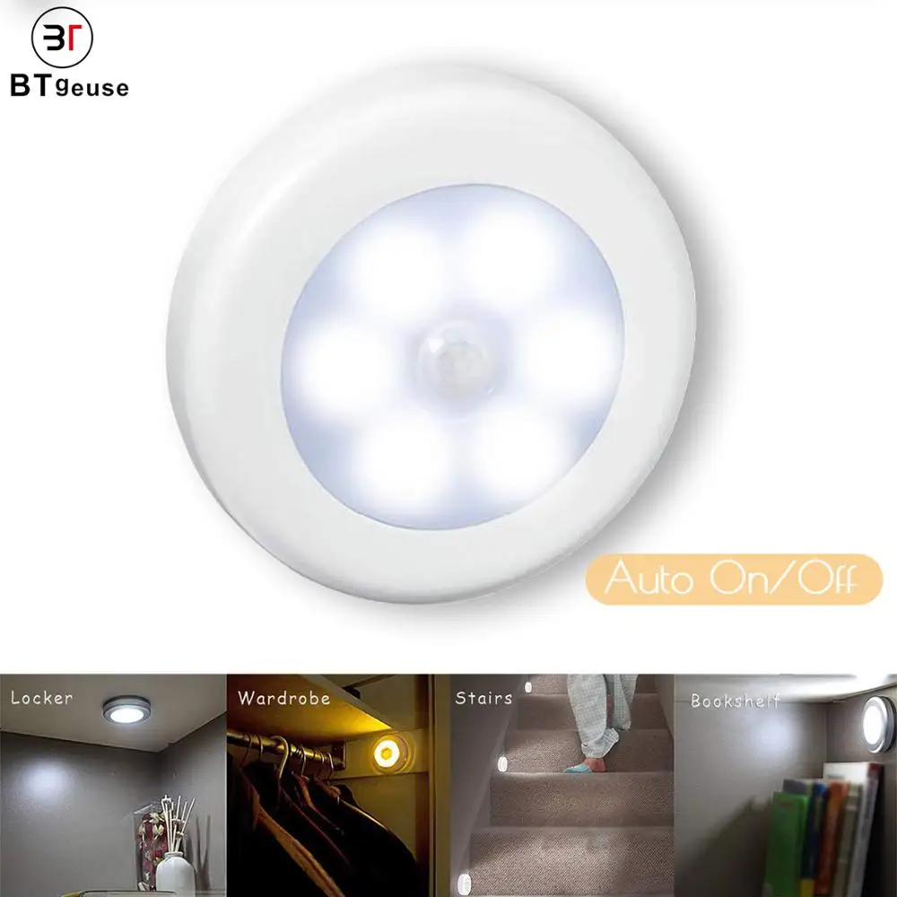 

BTgeuse Motion Sensor Light Cordless Battery-Powered Smart Sensor LED Night Light Auto ON/Off Stick for Cabinet Closet Stairs