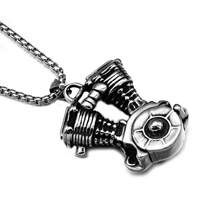 High Quality Punk Steampunk Engine Motorcycle Pendants Necklaces Biker Stainless Steel Necklace 