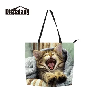 

Dispalang Durable ECO Carry Packaging China Factory Made Folding Shopping Bag Into Reusable Handbag Print Cute Cat Animal Logo